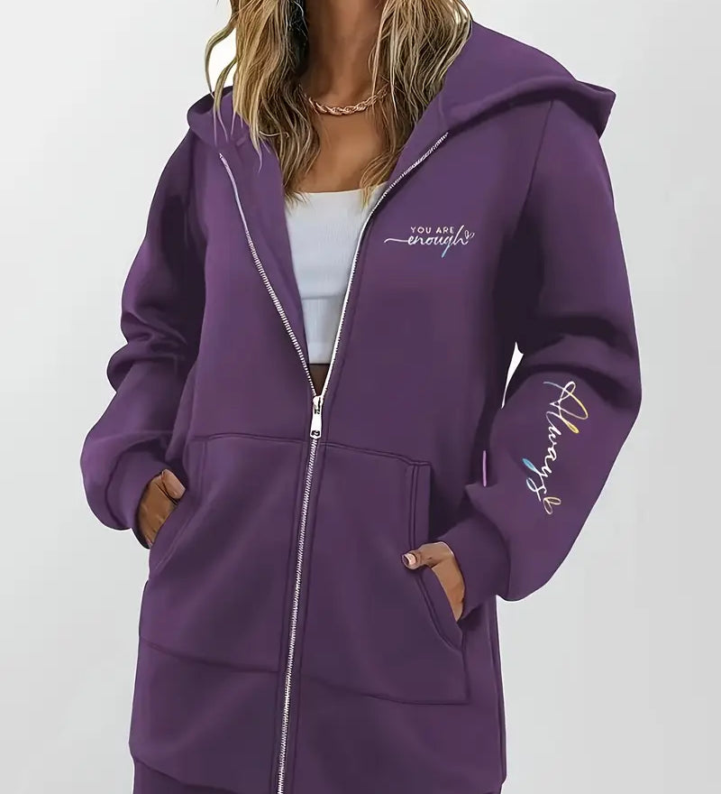 Angeleen - Geometrikus Mintás Kapucnis Kabát Cipzárral