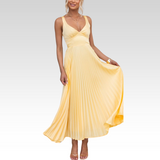 Aby |  Vestido longo amarelo plissado com decote em V