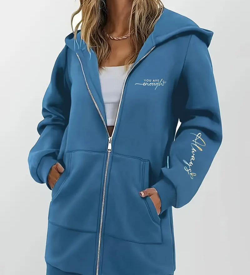 Angeleen - Geometrikus Mintás Kapucnis Kabát Cipzárral